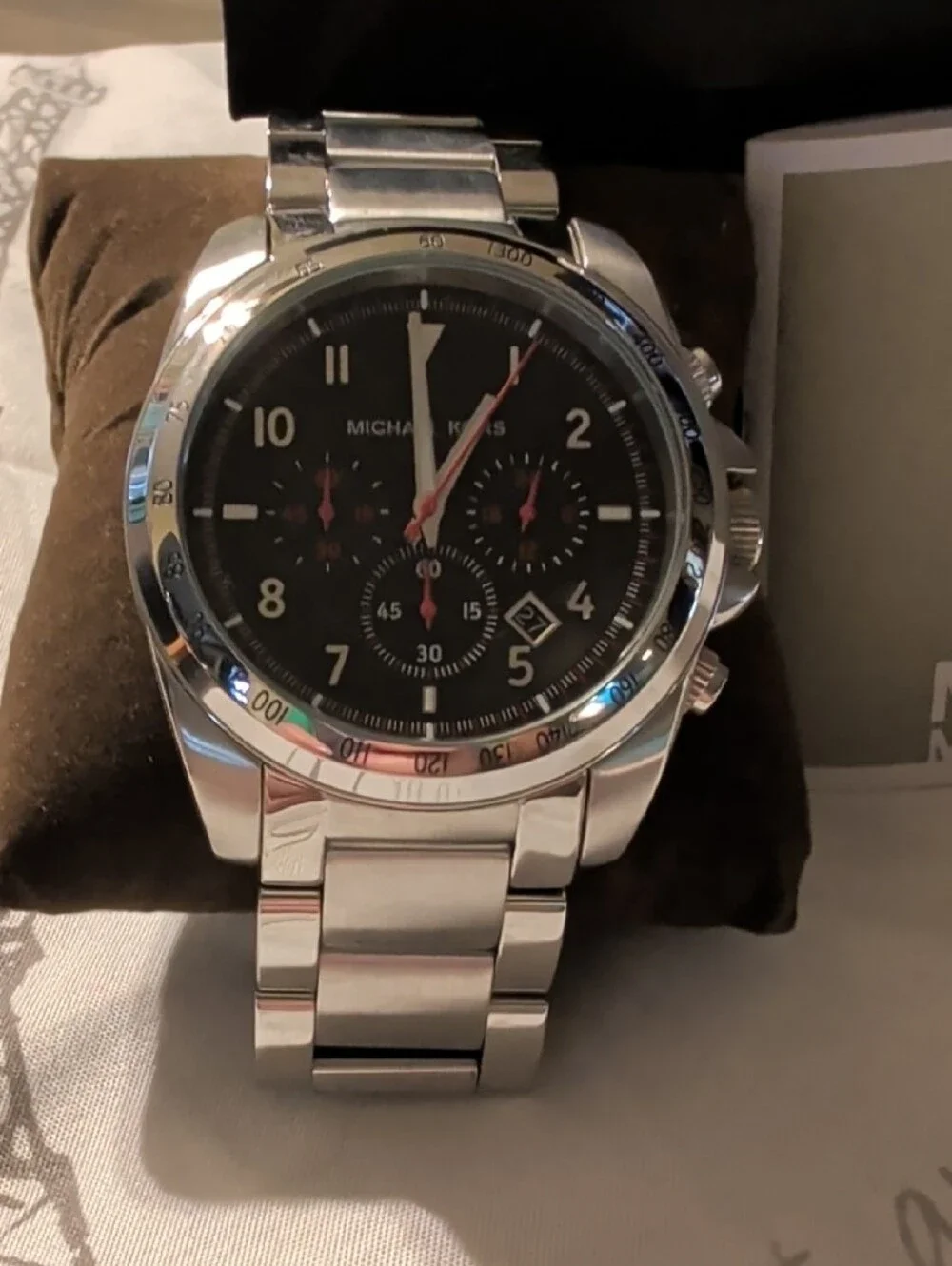 Michael Kors Men's Silver Stainless Steel Watch with Black Dial